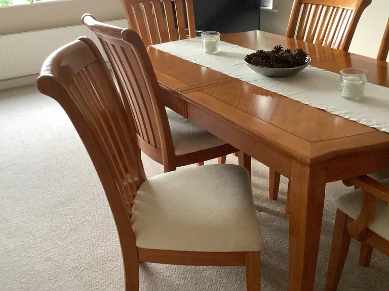 Furniture village pine dining table and 6 chairs